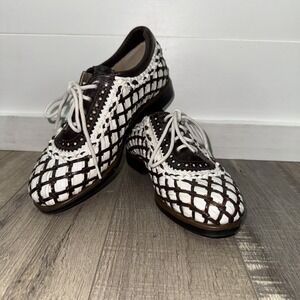 Aerogreen Women's Summer Golf Shoes Size 6.5  Basket Woven Leather Brown/White